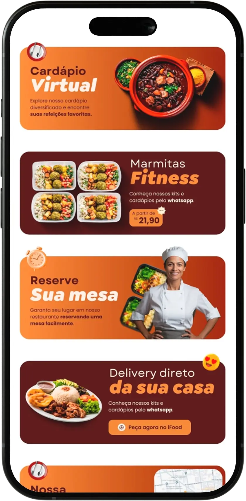 Modelo premium LinkZilla de página de links restaurante