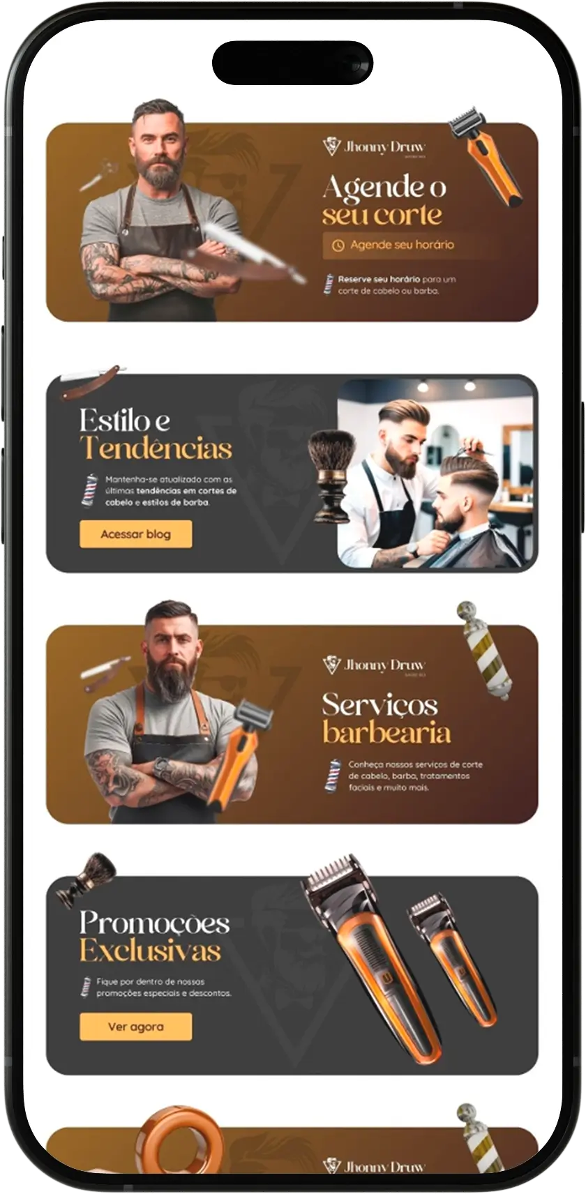 Modelo premium LinkZilla de página de links barbearia