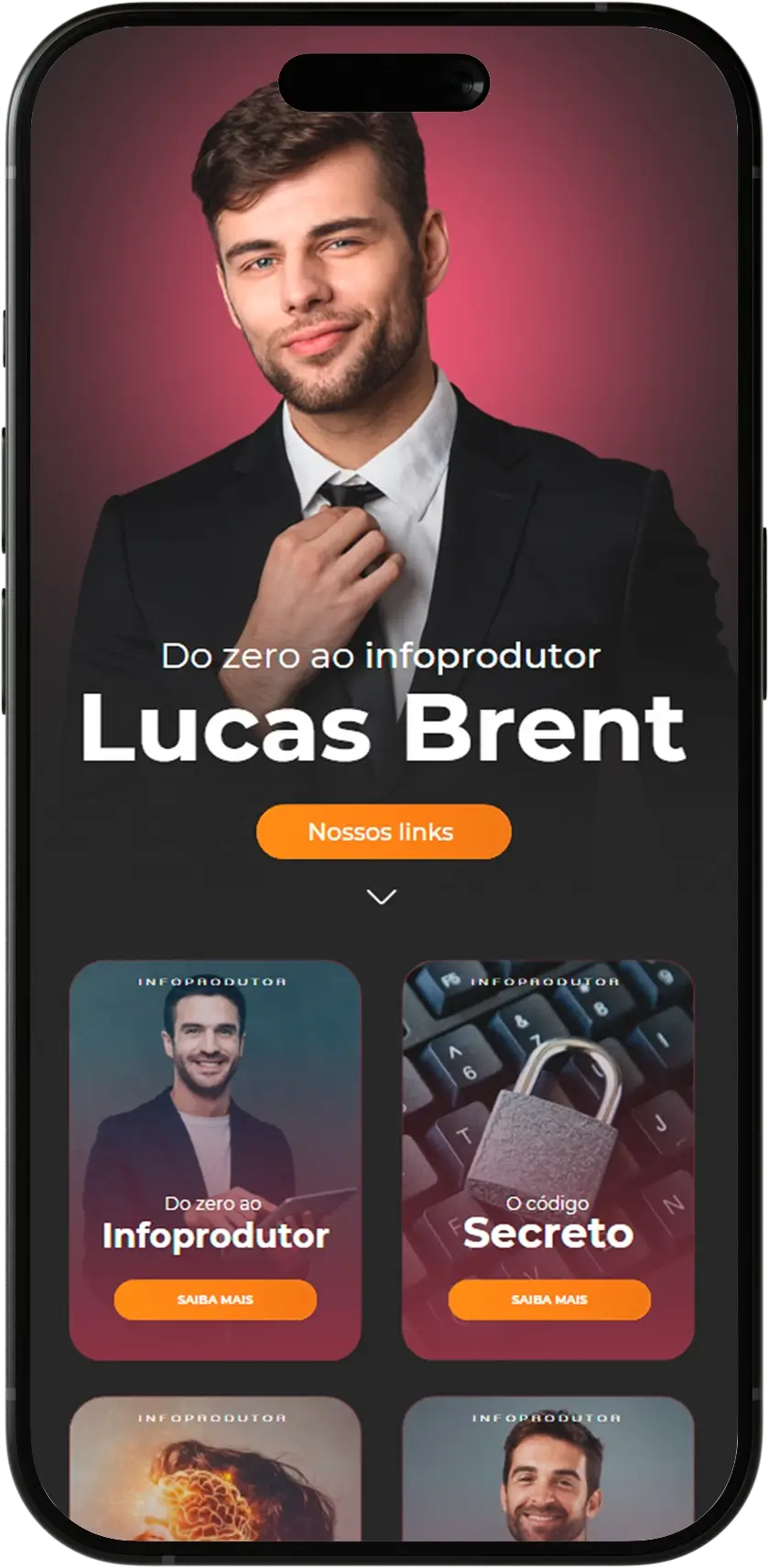 Modelo premium LinkZilla de página de links infoprodutor