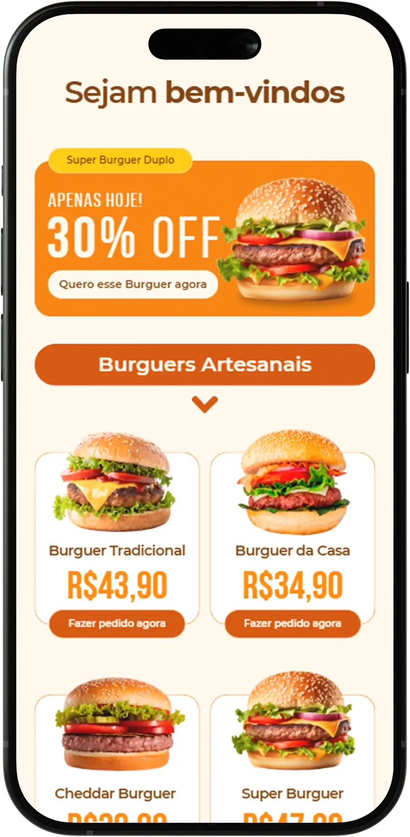 Modelo premium LinkZilla de página de links hamburgueria